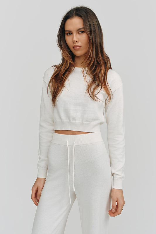 Astrid Long Sleeve Cropped Sweater | White