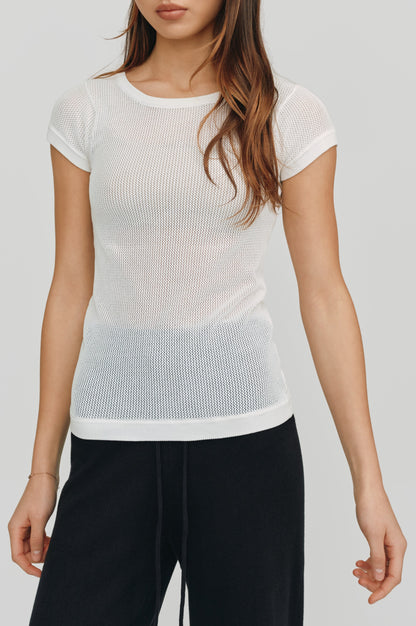 Ella Mesh Perfect Fit Tee | White