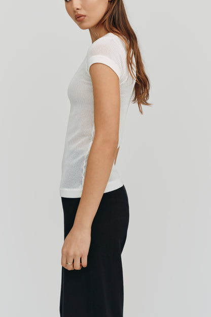 Ella Mesh Perfect Fit Tee | White