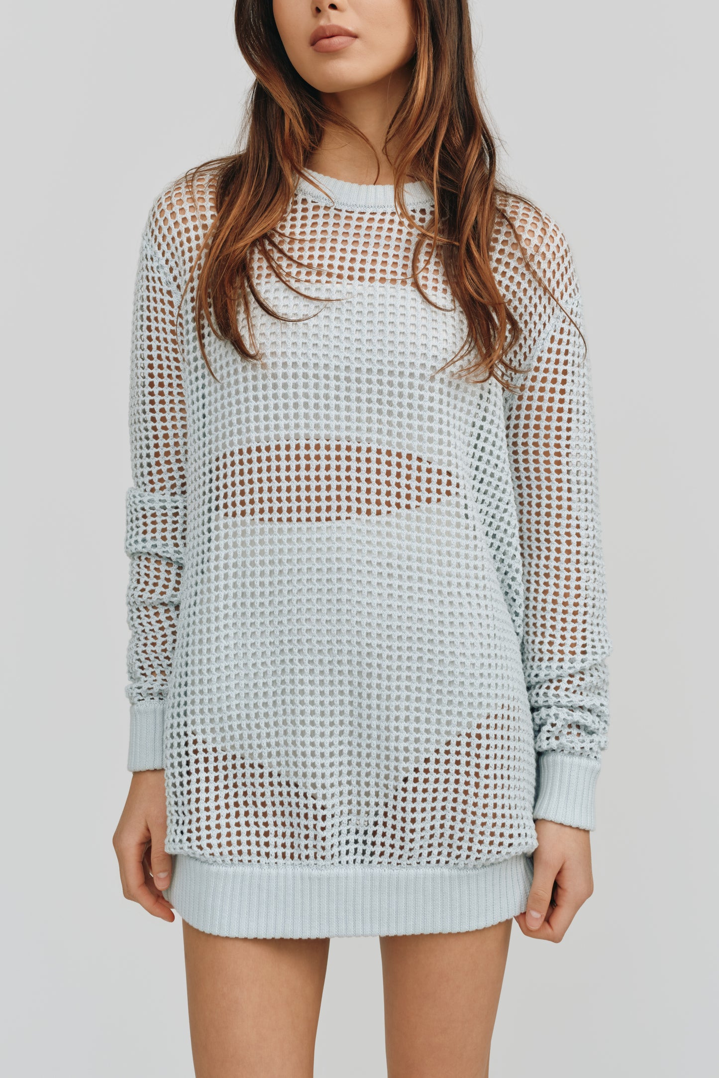 Freja Crochet Boyfriend Sweater | Glacier Blue