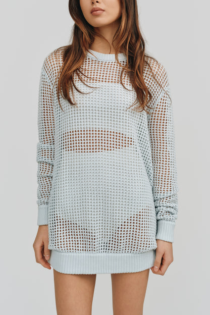 Freja Crochet Boyfriend Sweater | Glacier Blue