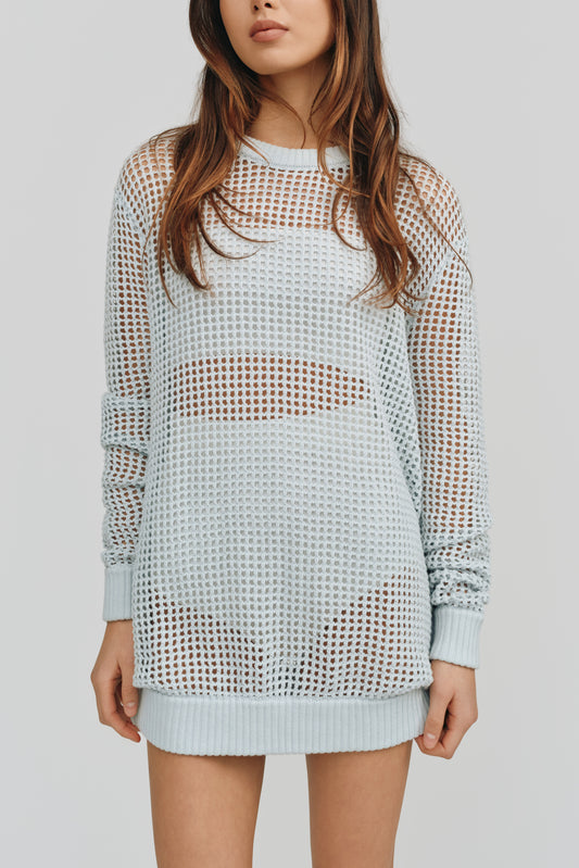 Freja Crochet Boyfriend Sweater | Glacier Blue