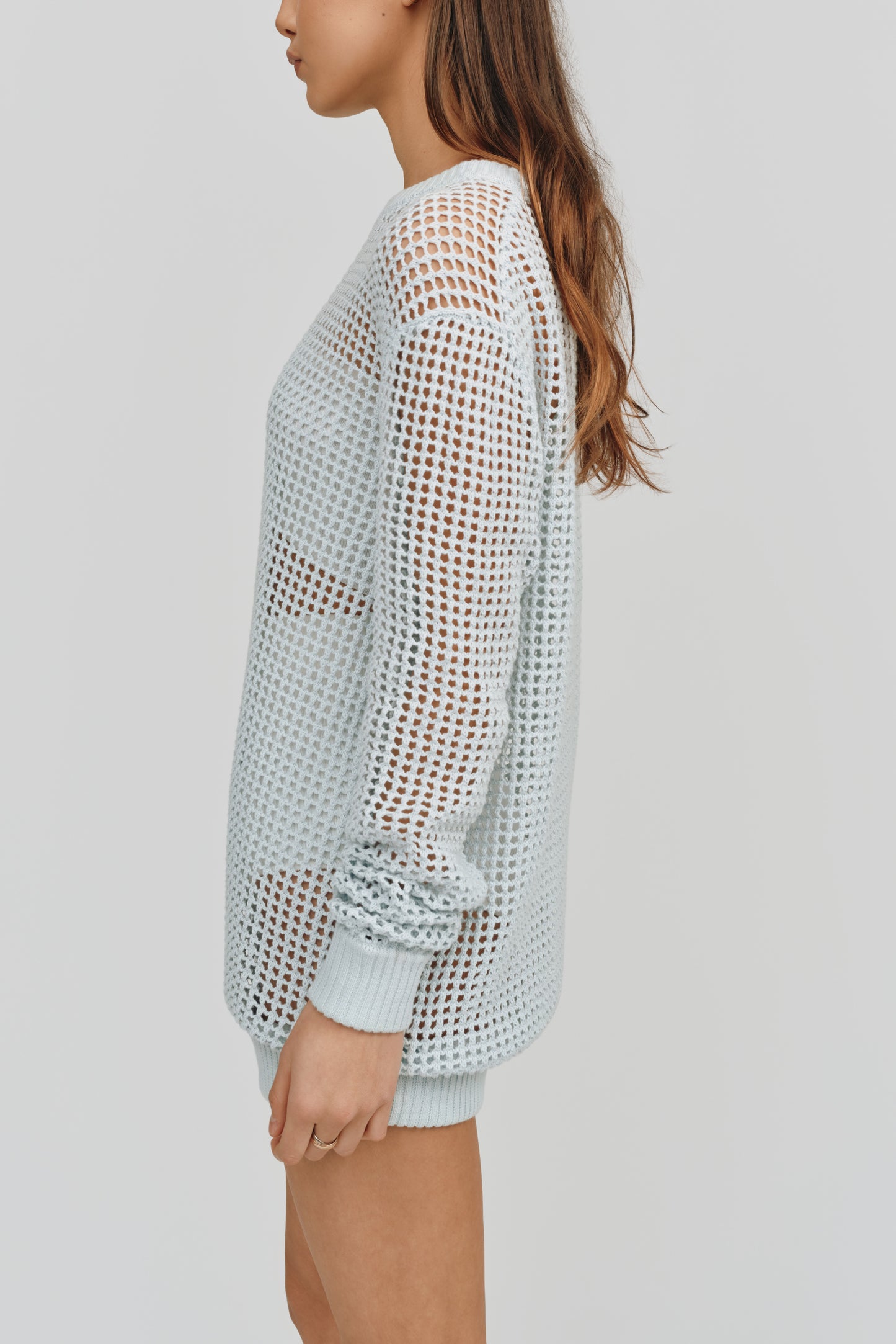 Freja Crochet Boyfriend Sweater | Glacier Blue