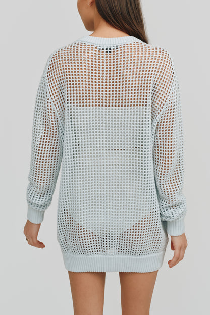 Freja Crochet Boyfriend Sweater | Glacier Blue