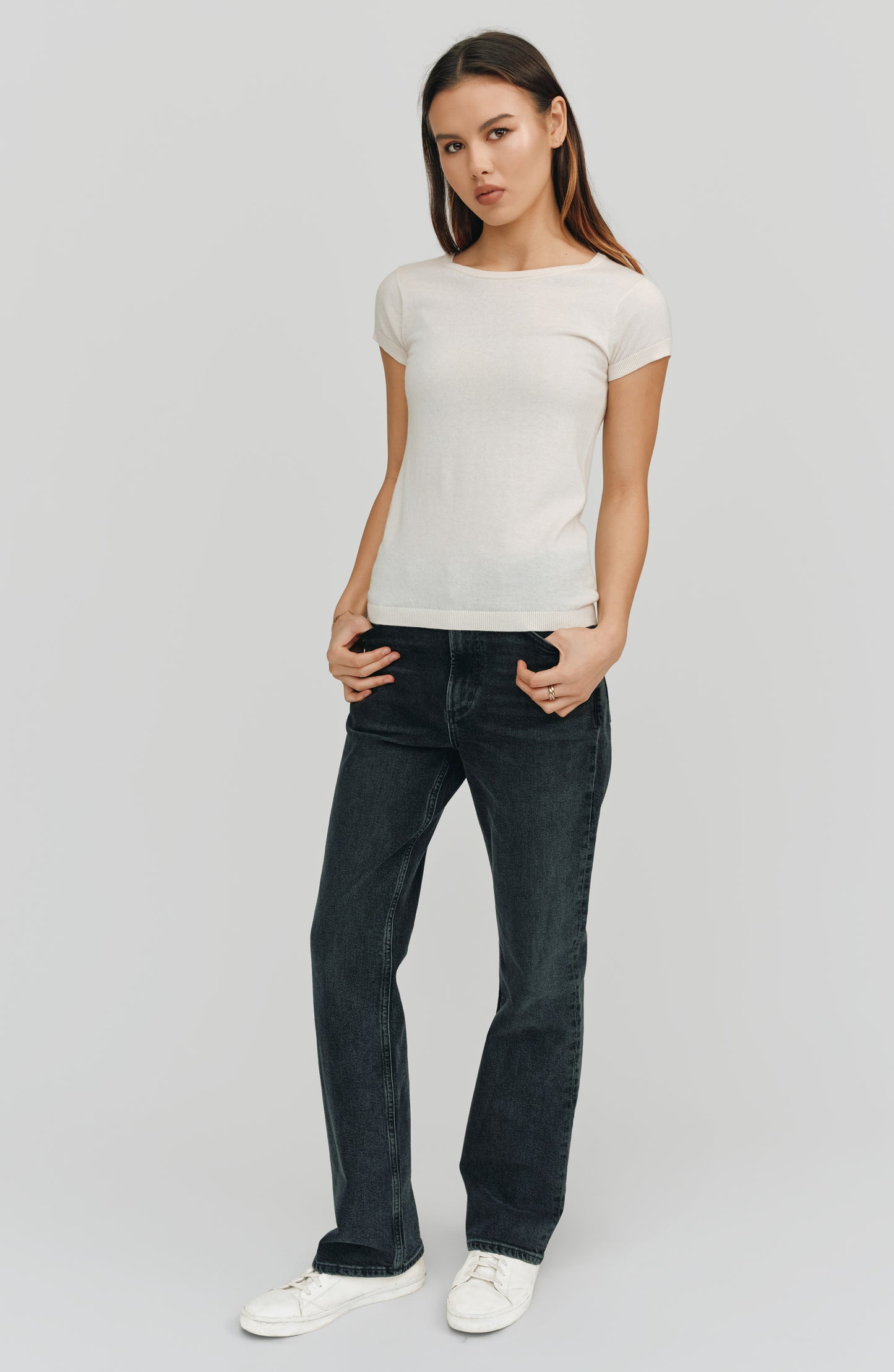 Greta Perfect Fit Cashmere Tee | White