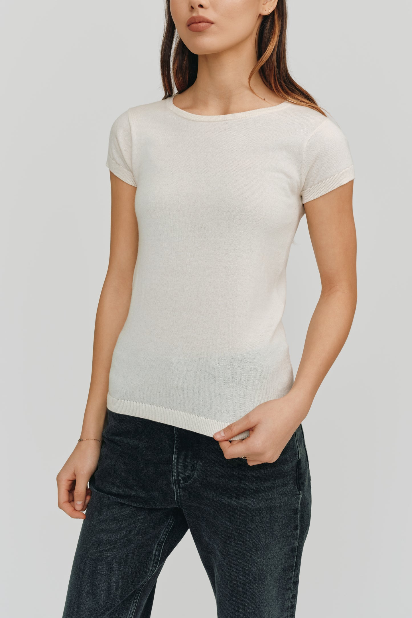 Greta Perfect Fit Cashmere Tee | White