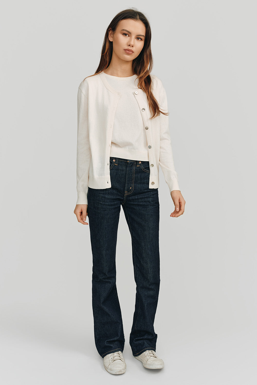 Halle Elevated Essential Cardigan | White