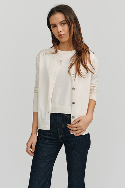 Halle Elevated Essential Cardigan | White