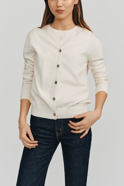 Halle Elevated Essential Cardigan | White