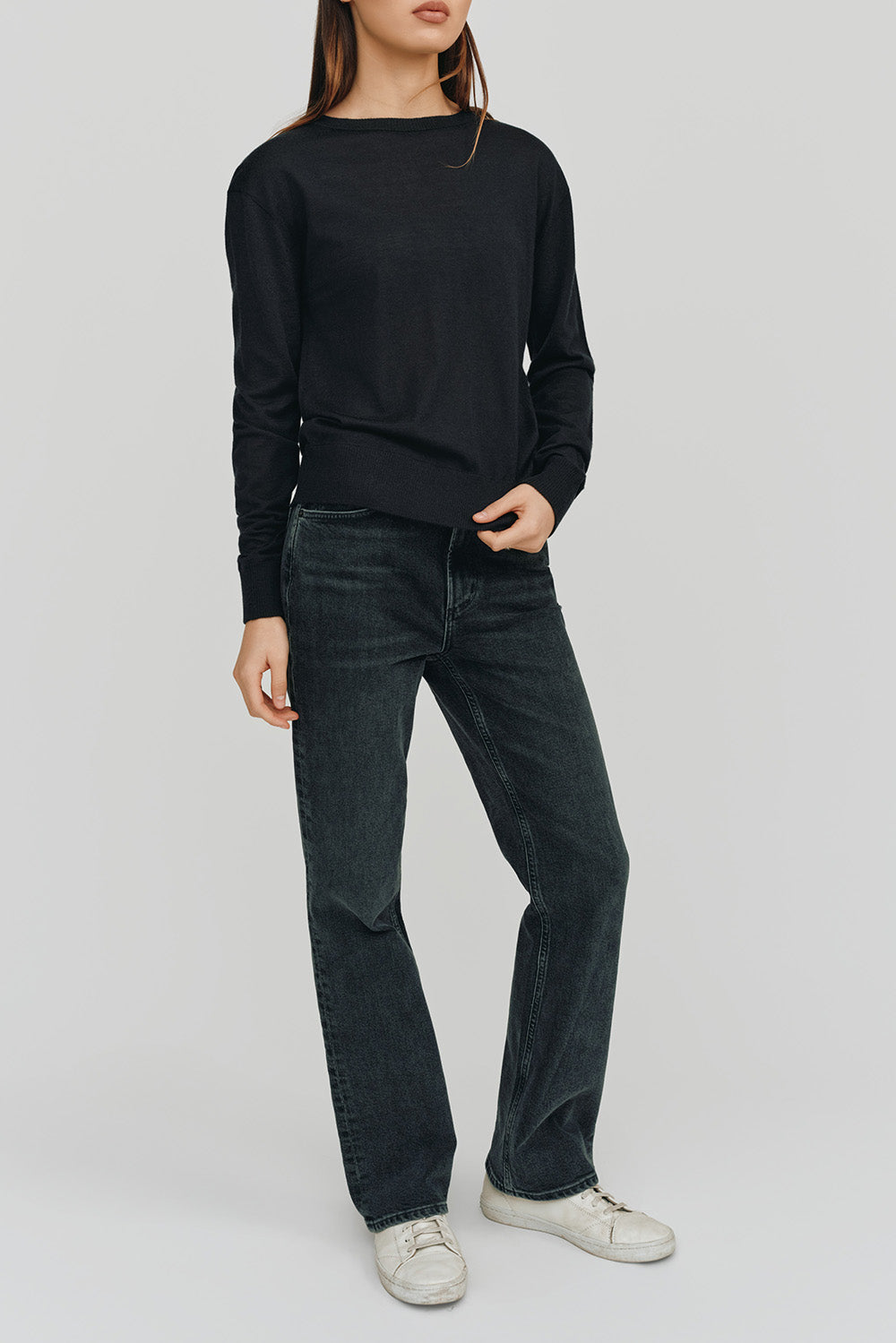 Marguerite Paper Thin Cashmere Sweater | Black