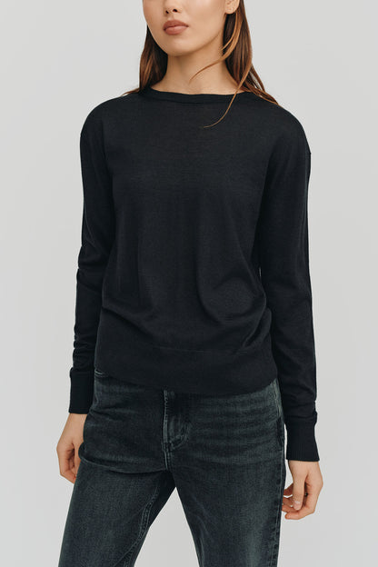 Marguerite Paper Thin Cashmere Sweater | Black