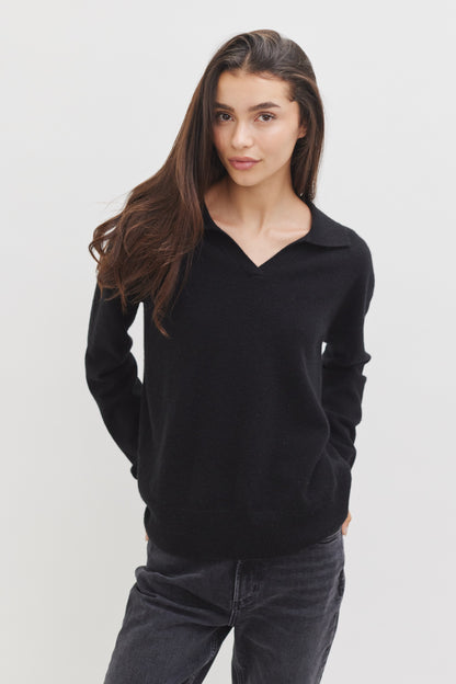 Luna Collared Cashmere Sweater | Black