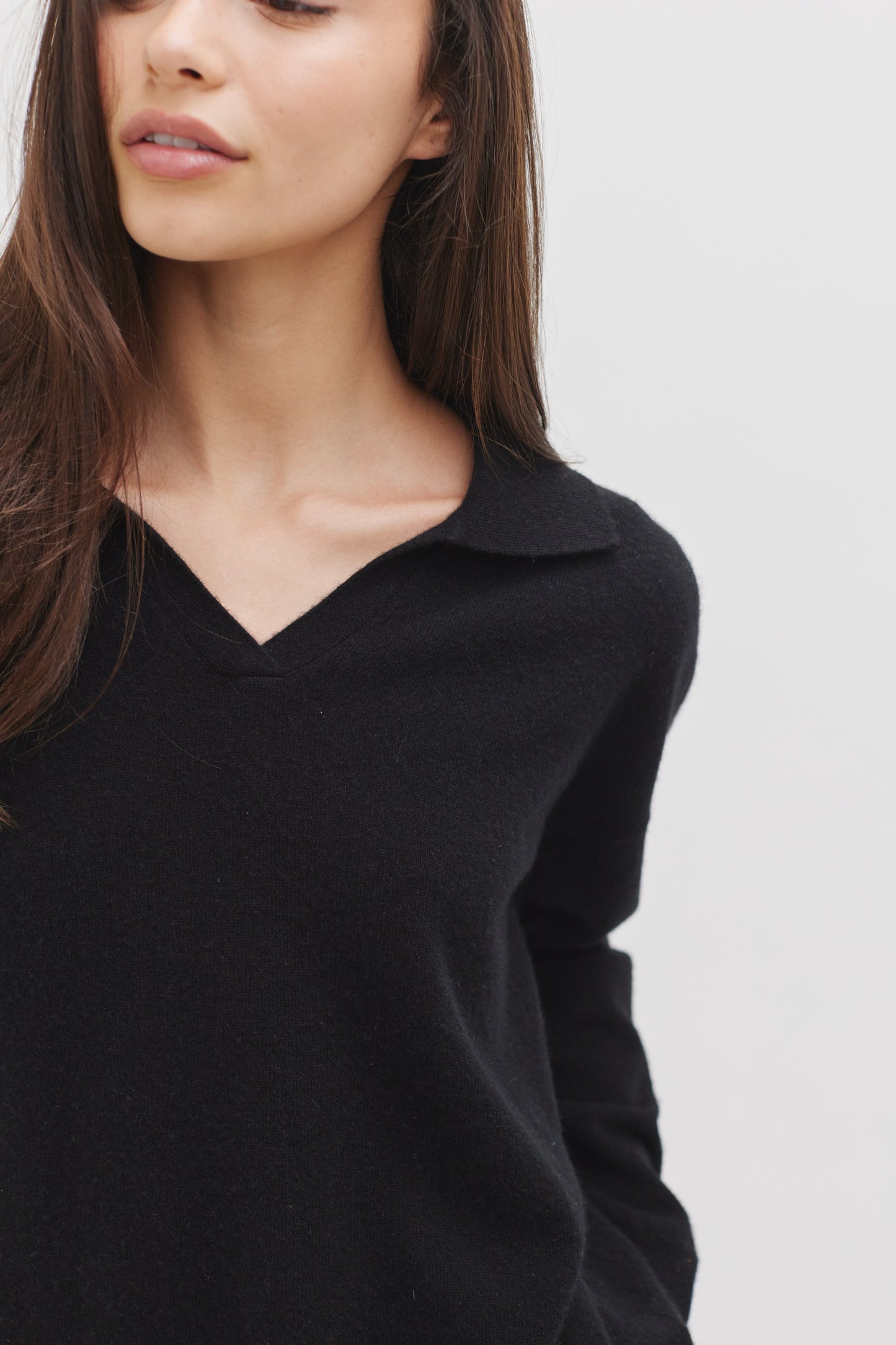 Luna Collared Cashmere Sweater | Black