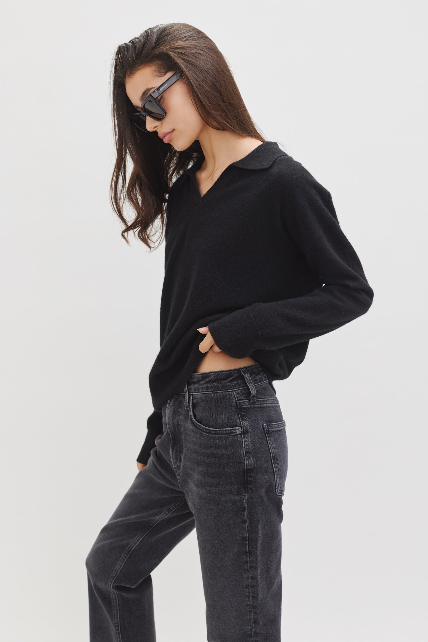 Luna Collared Cashmere Sweater | Black