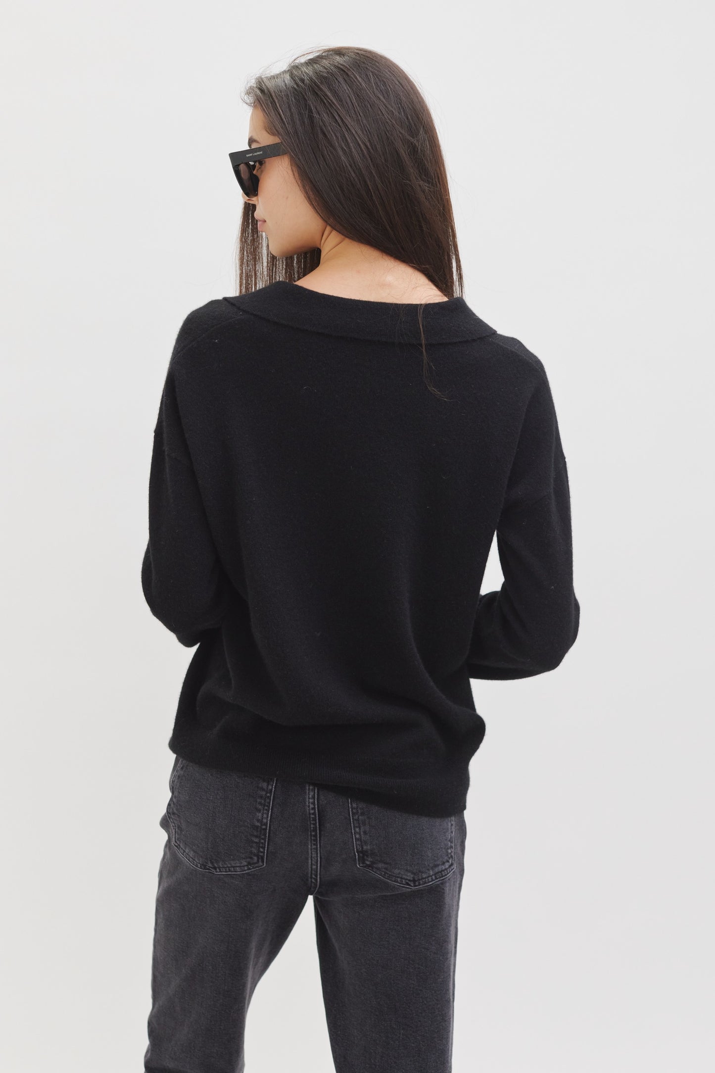 Luna Collared Cashmere Sweater | Black