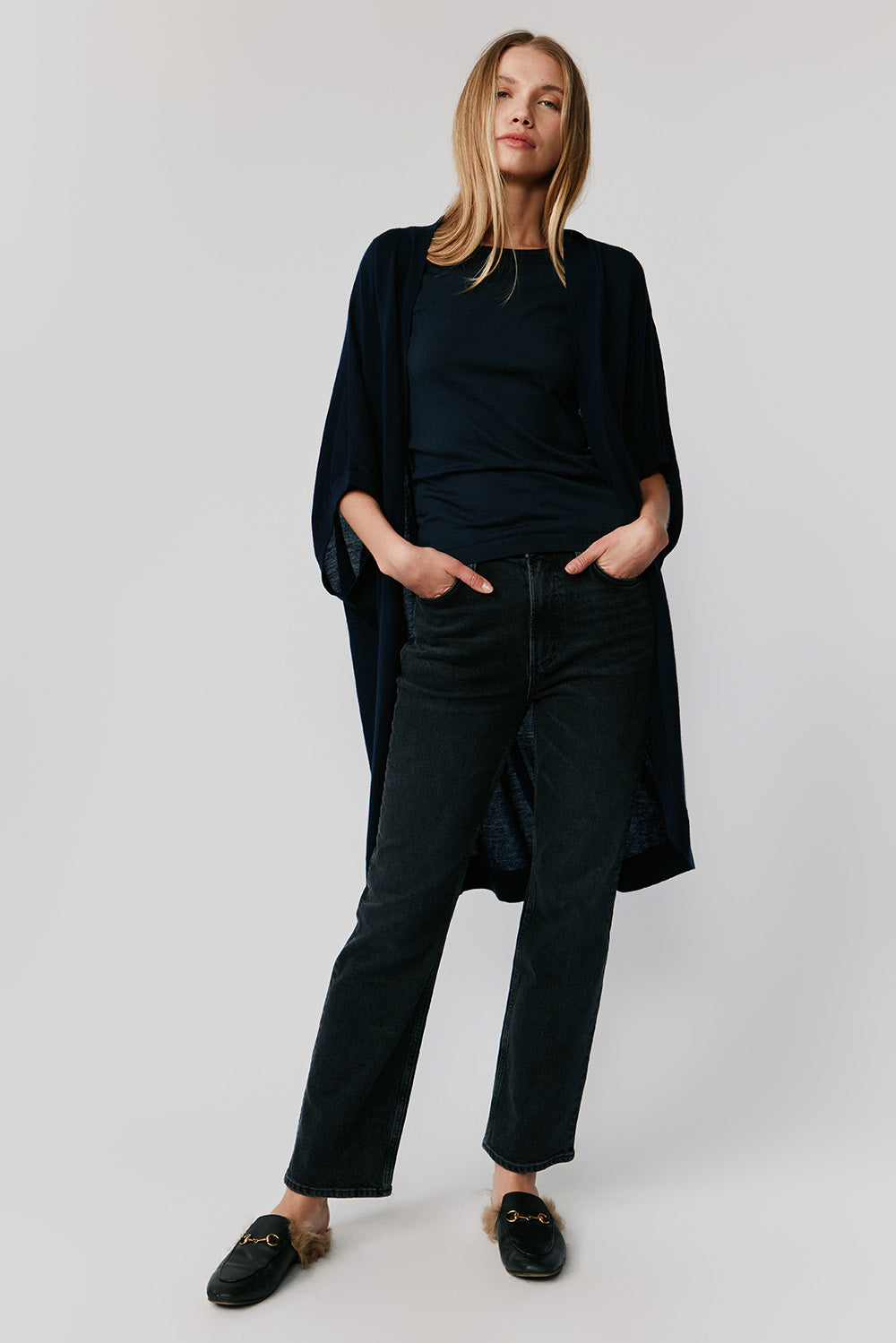 Riviera Paper Thin Cashmere Wrap | Navy – Kathryn McCarron