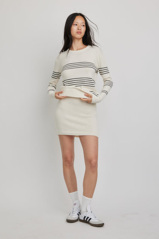 Saint Martins Cashmere Striped Crew | Ivory