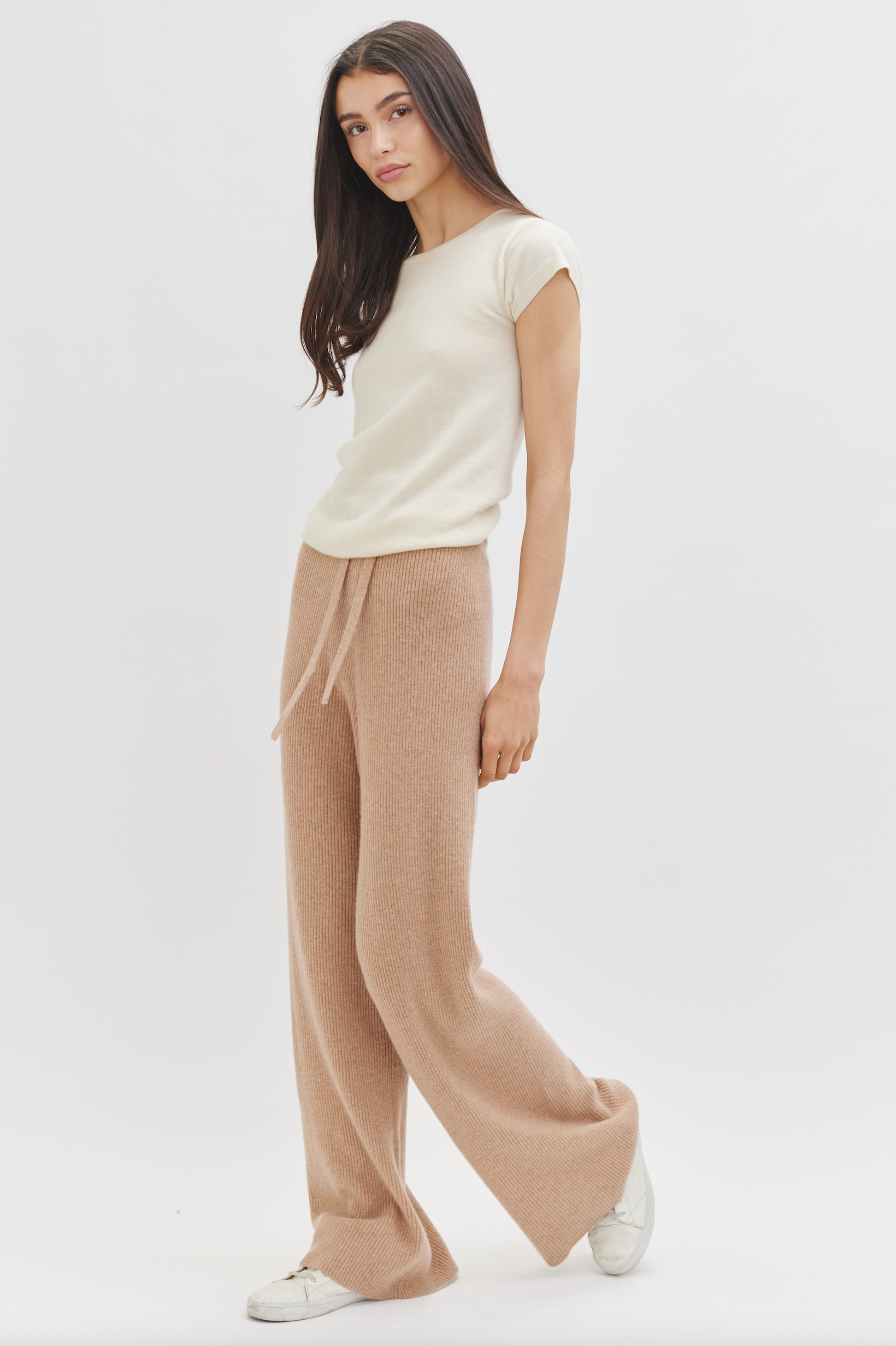 Maya ribbed cashmere wide leg pants | Almond – Kathryn McCarron Maya ribbed cashmere wide leg pants | Almond – Kathryn McCarron