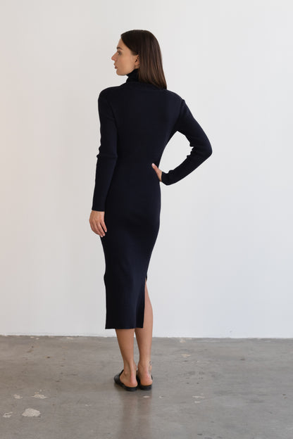 black long sleeve turtleneck midi dress Turtleneck Sweater Midi Dress