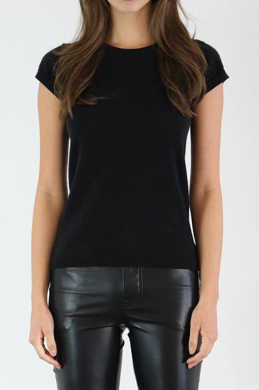 Greta Perfect Fit Cashmere Tee | Black