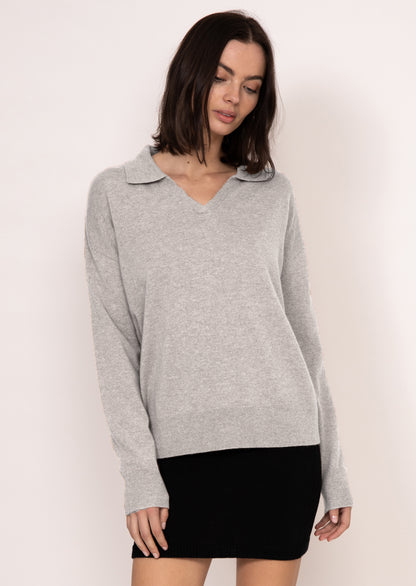 Luna Collared Cashmere Sweater | Light Grey