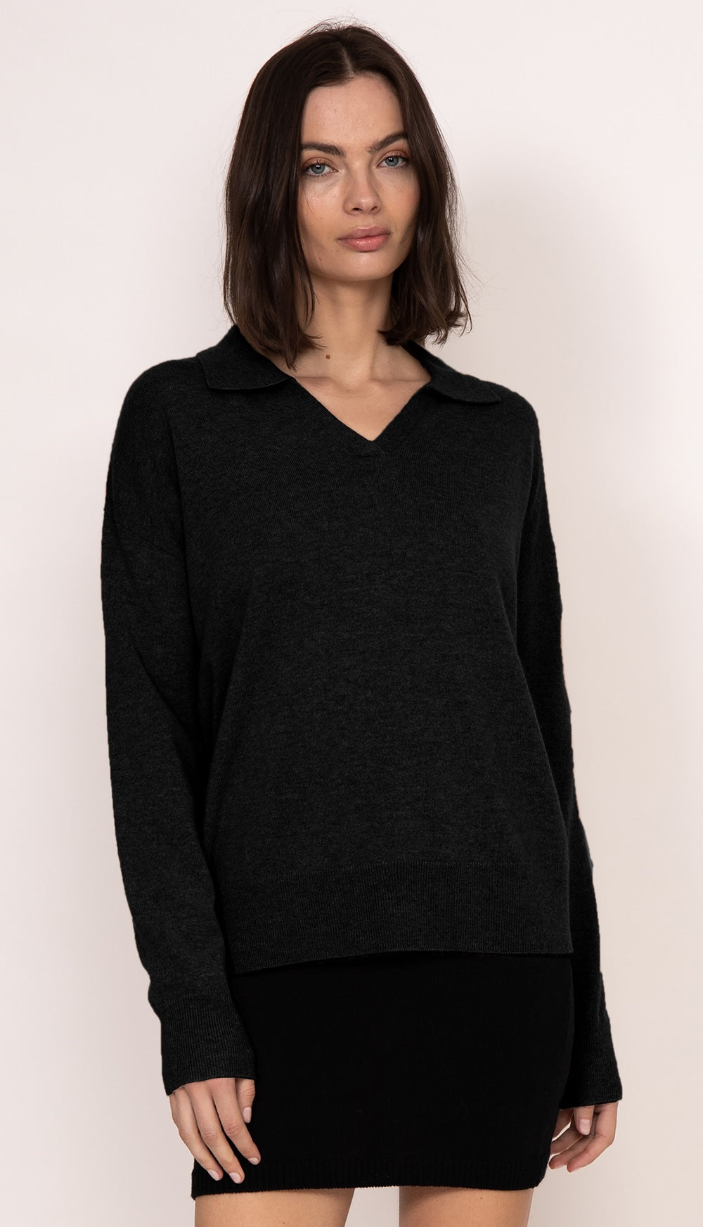 Luna Collared Cashmere Sweater | Black