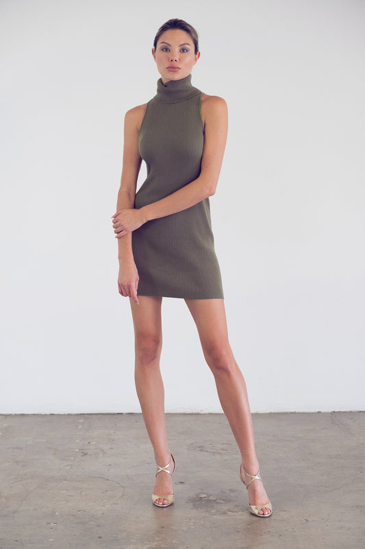 Sophia Mini Turtleneck Cashmere Dress | Army Green